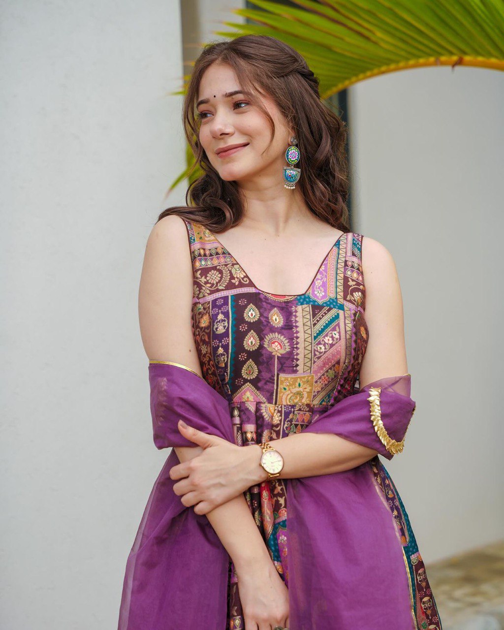 Jimmy Organza Silk Digital Printed Anarkali Gown with Grand 8 Meter Flair | RoopRivaaj