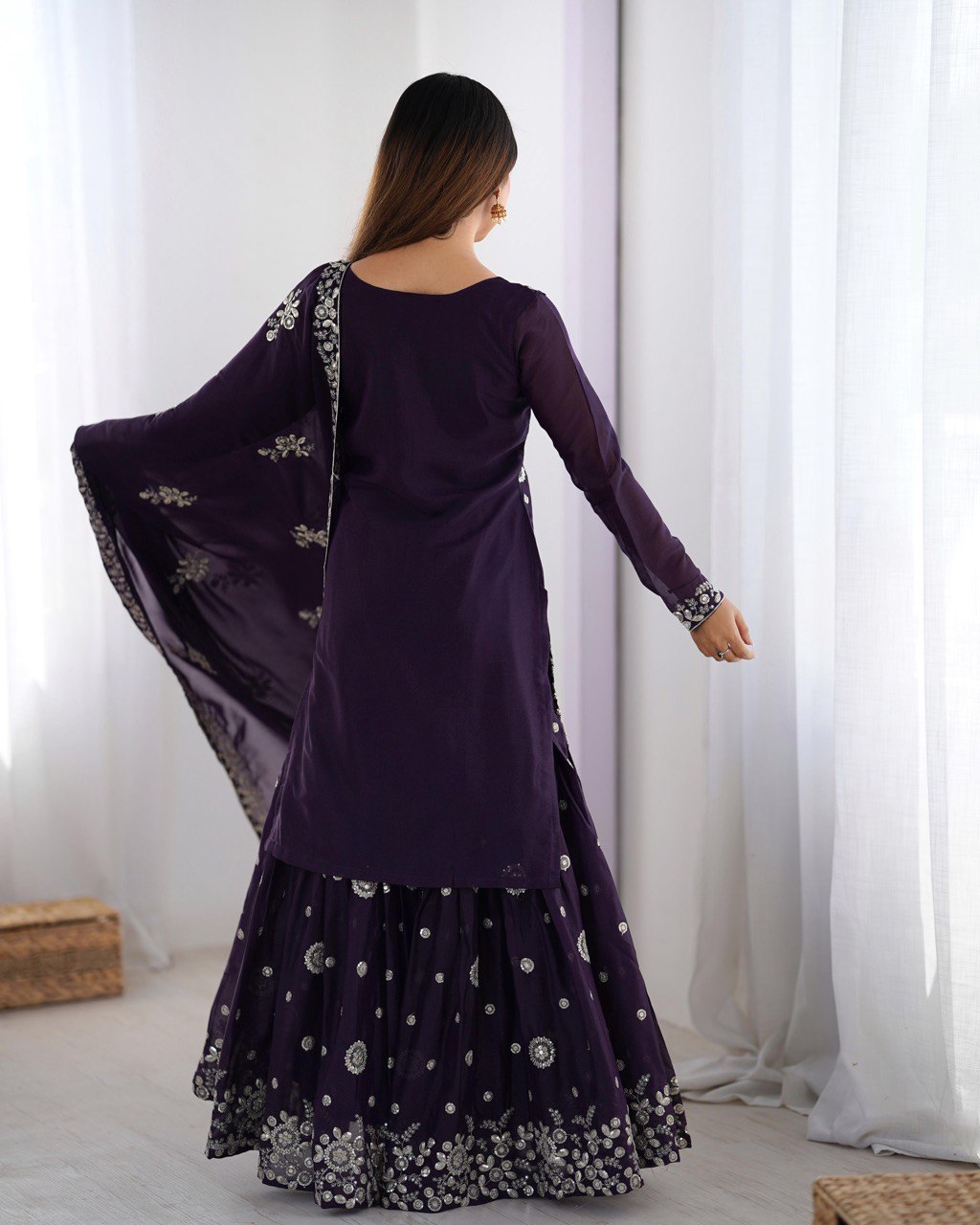Star Georgette Sharara Set with Dual Side Embroidery | RoopRivaaj