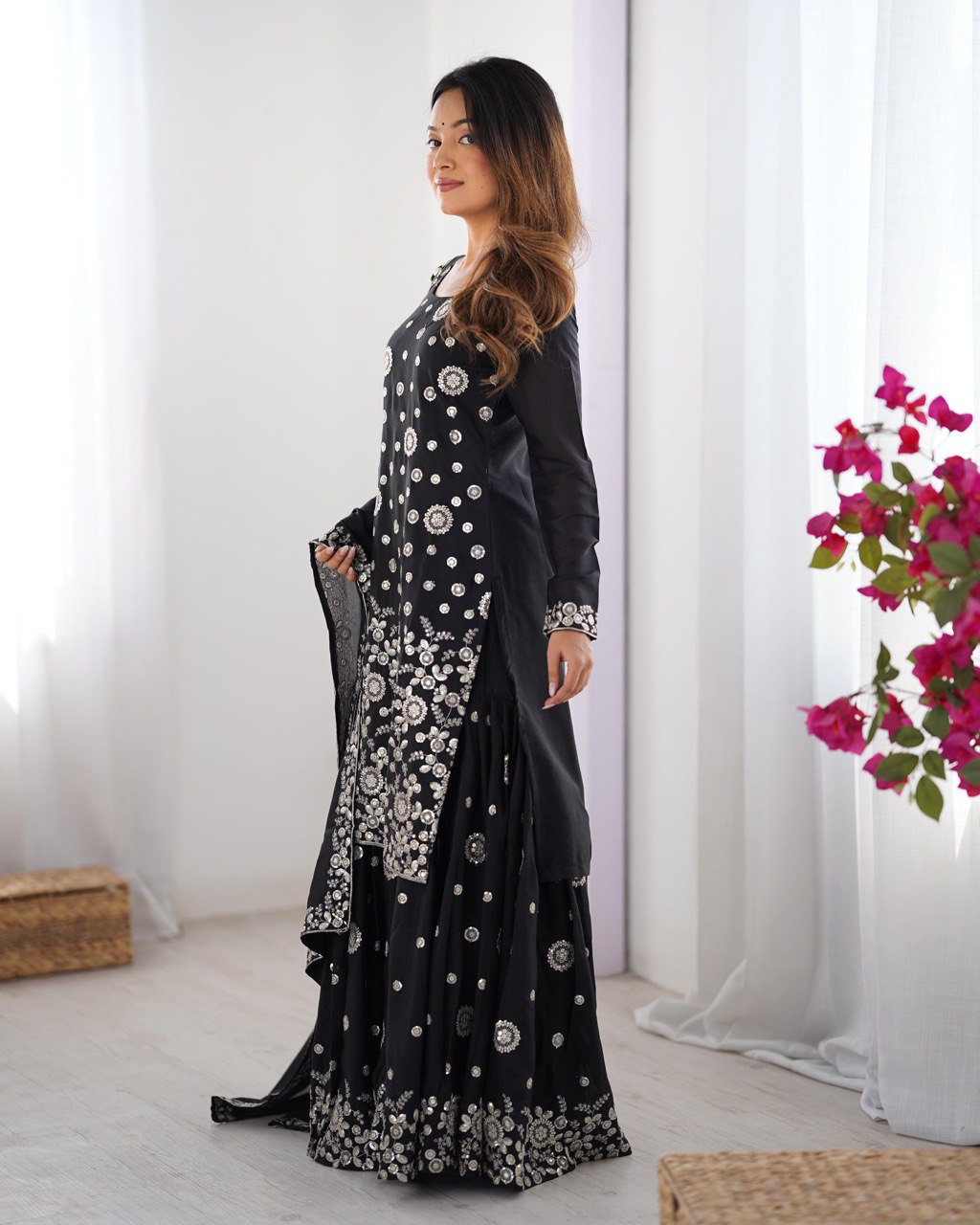 Star Georgette Sharara Set with Dual Side Embroidery | RoopRivaaj