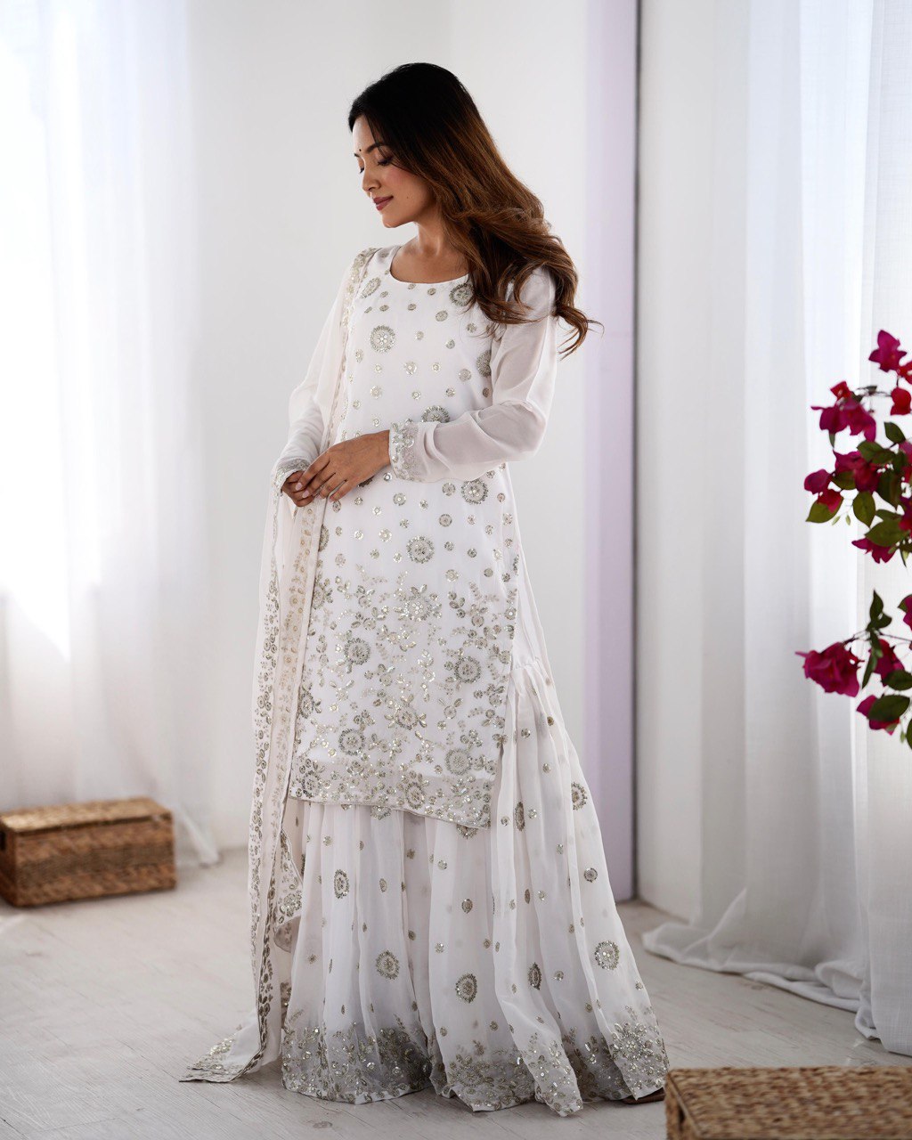 Star Georgette Sharara Set with Dual Side Embroidery | RoopRivaaj