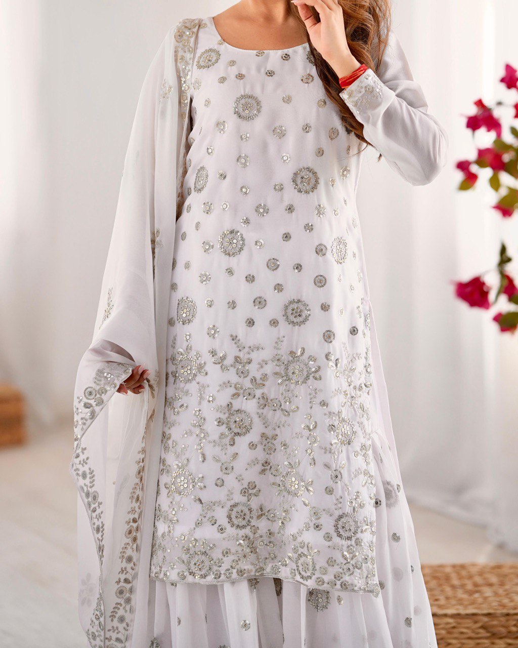 Star Georgette Sharara Set with Dual Side Embroidery | RoopRivaaj