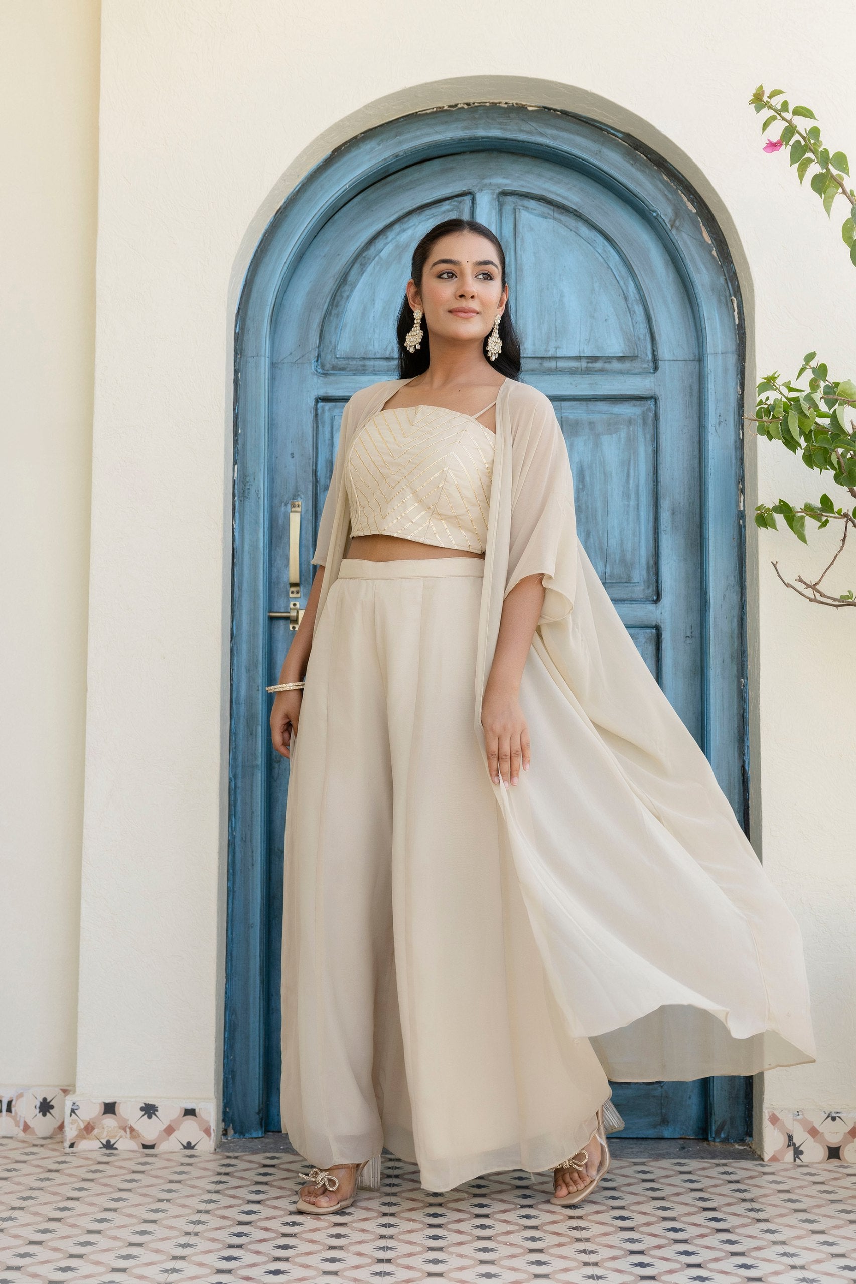 Georgette Gotta Patti Palazzo Set with Shrug | RoopRivaaj
