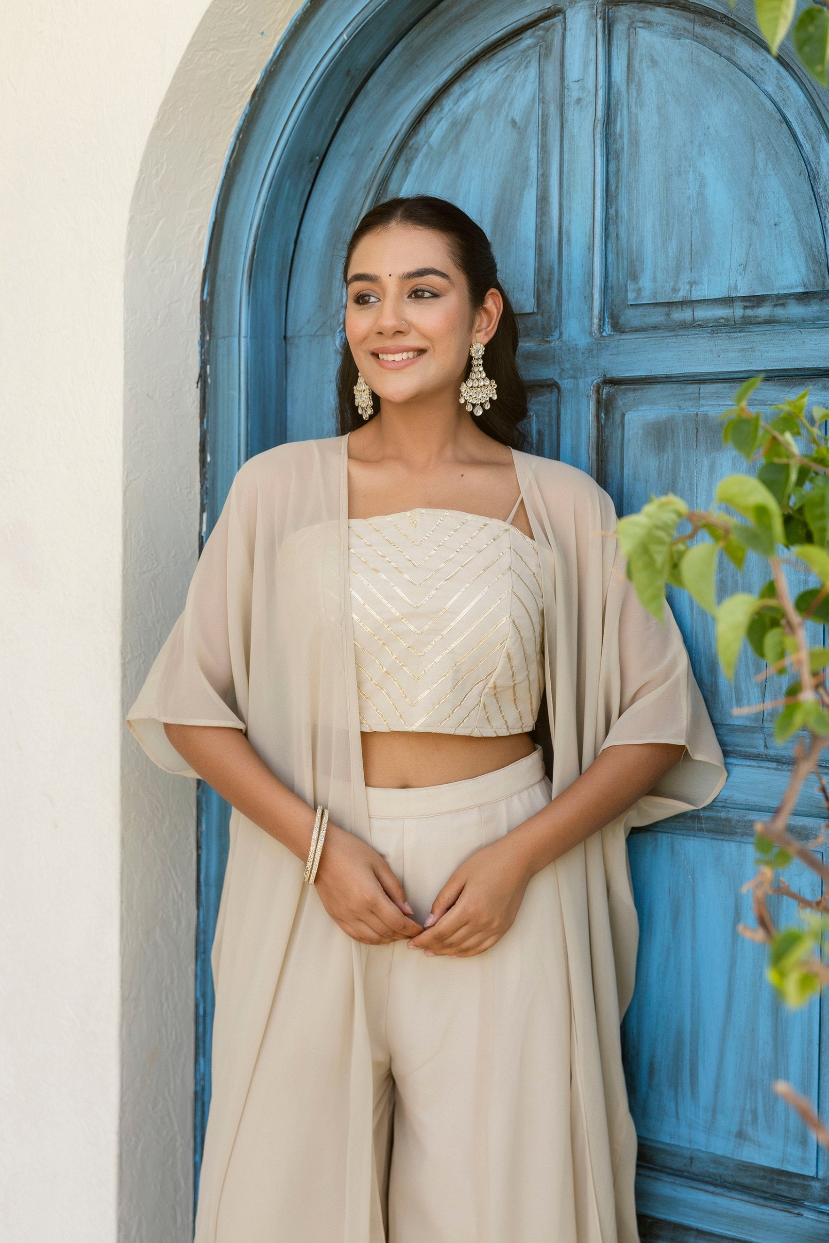 Georgette Gotta Patti Palazzo Set with Shrug | RoopRivaaj