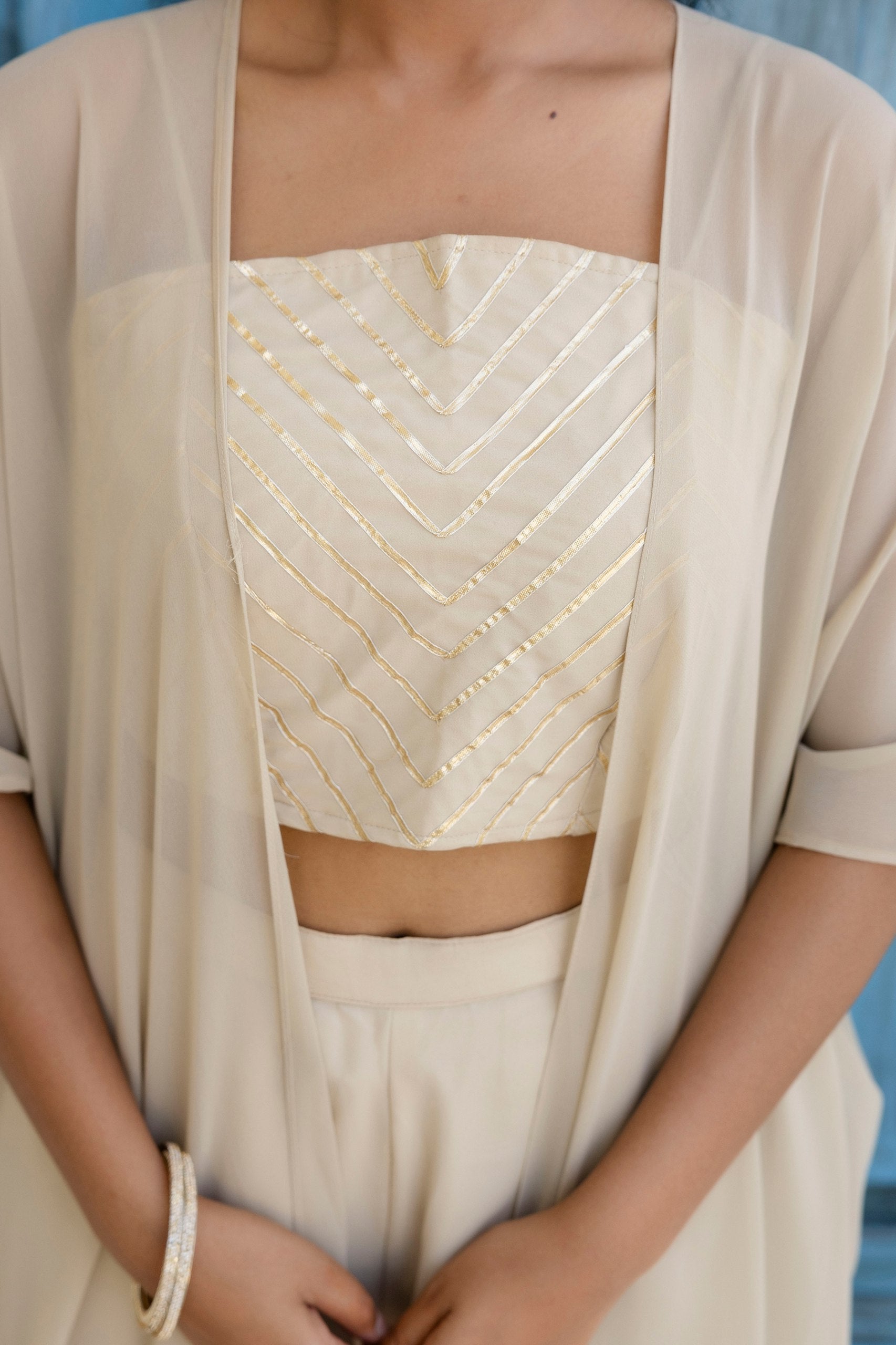 Georgette Gotta Patti Palazzo Set with Shrug | RoopRivaaj