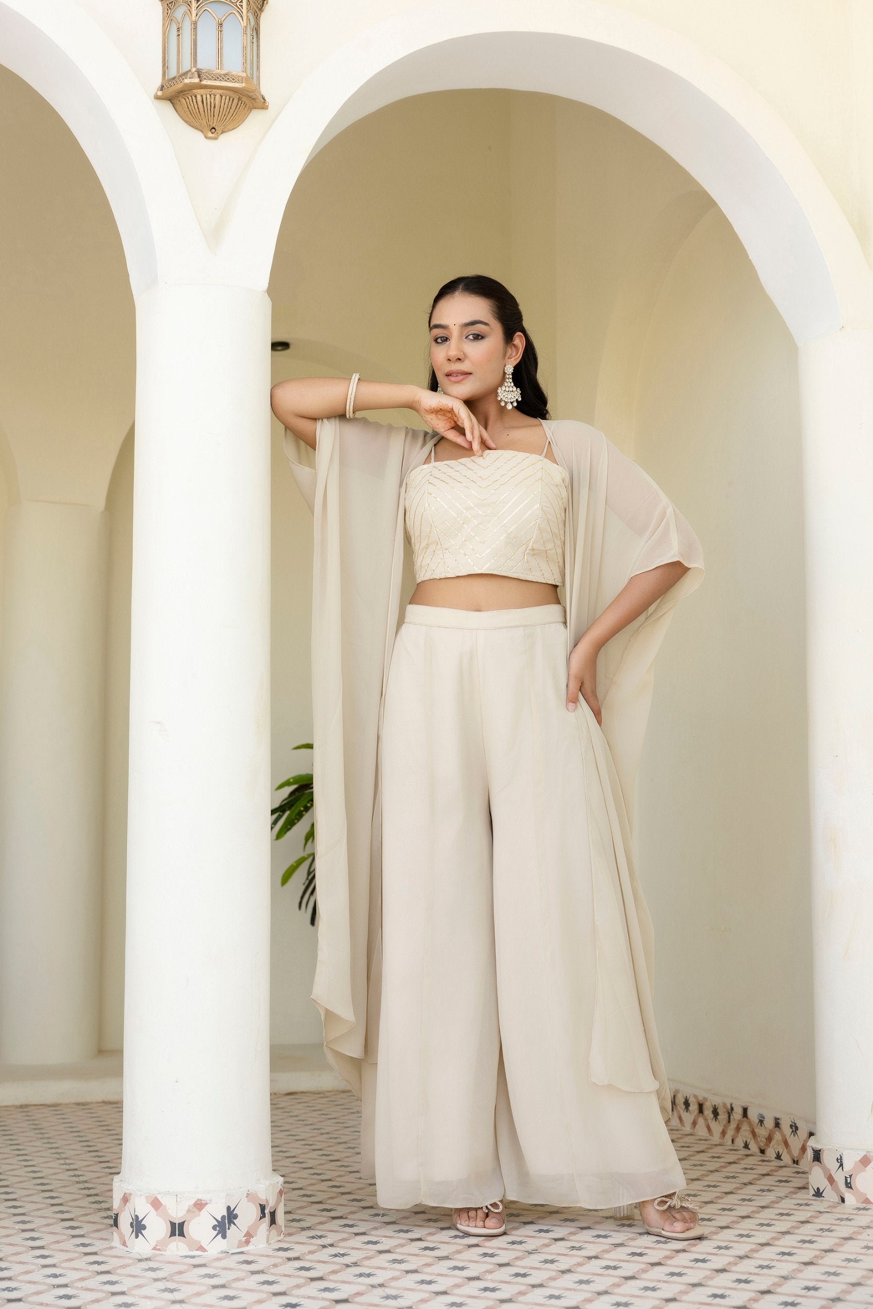 Georgette Gotta Patti Palazzo Set with Shrug | RoopRivaaj