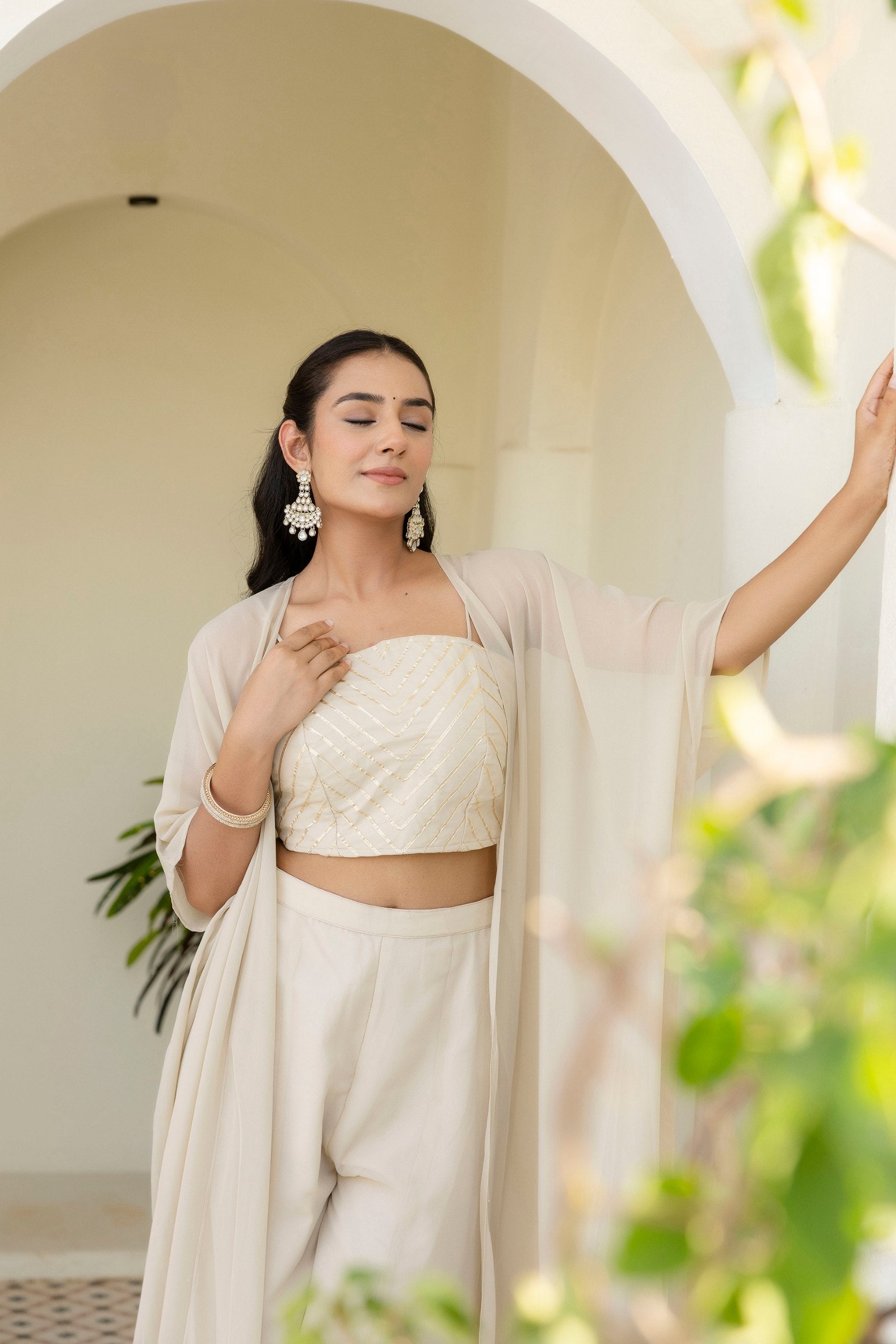 Georgette Gotta Patti Palazzo Set with Shrug | RoopRivaaj