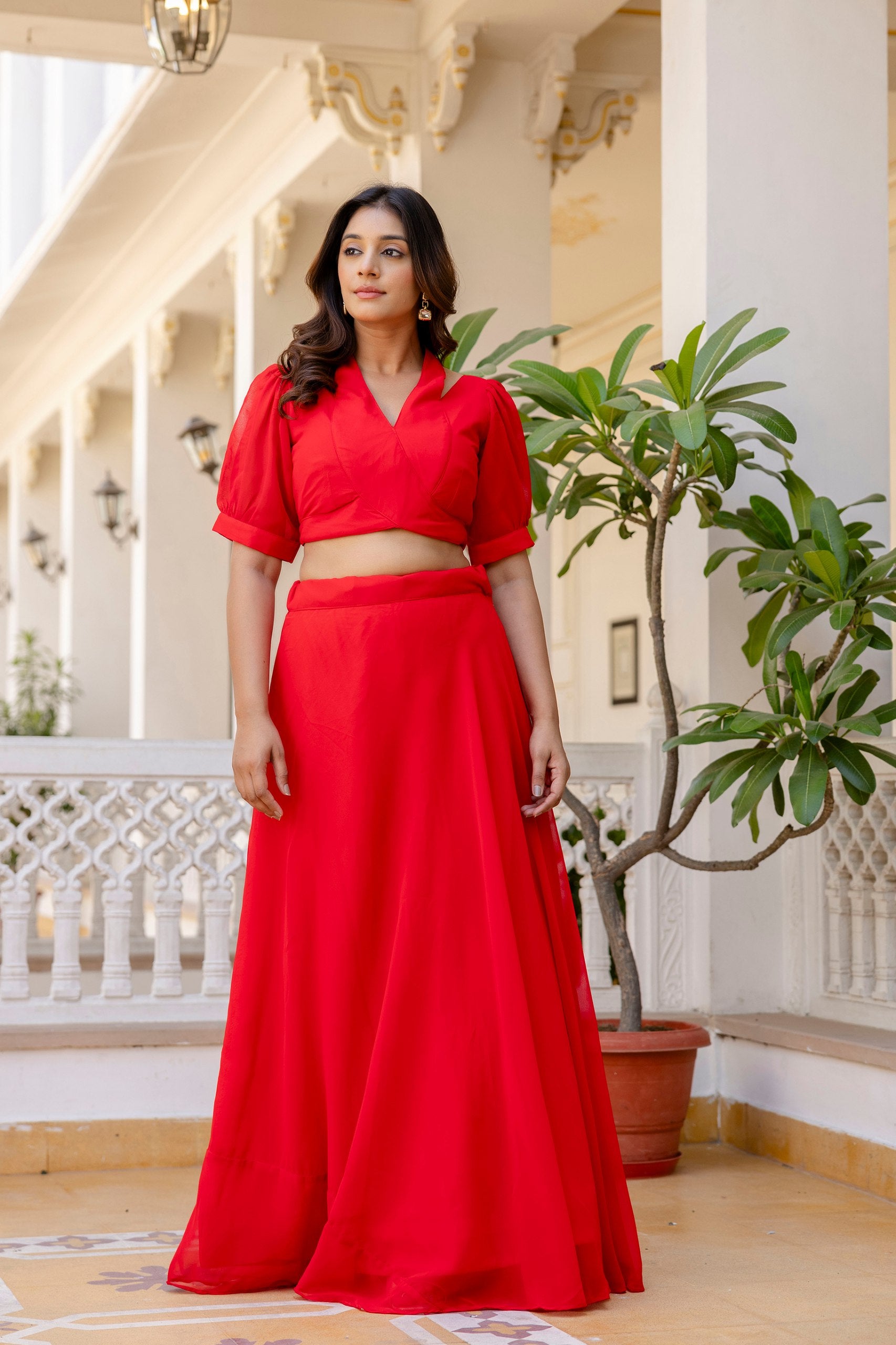 Red Georgette Lehenga with Fancy Blouse | RoopRivaaj