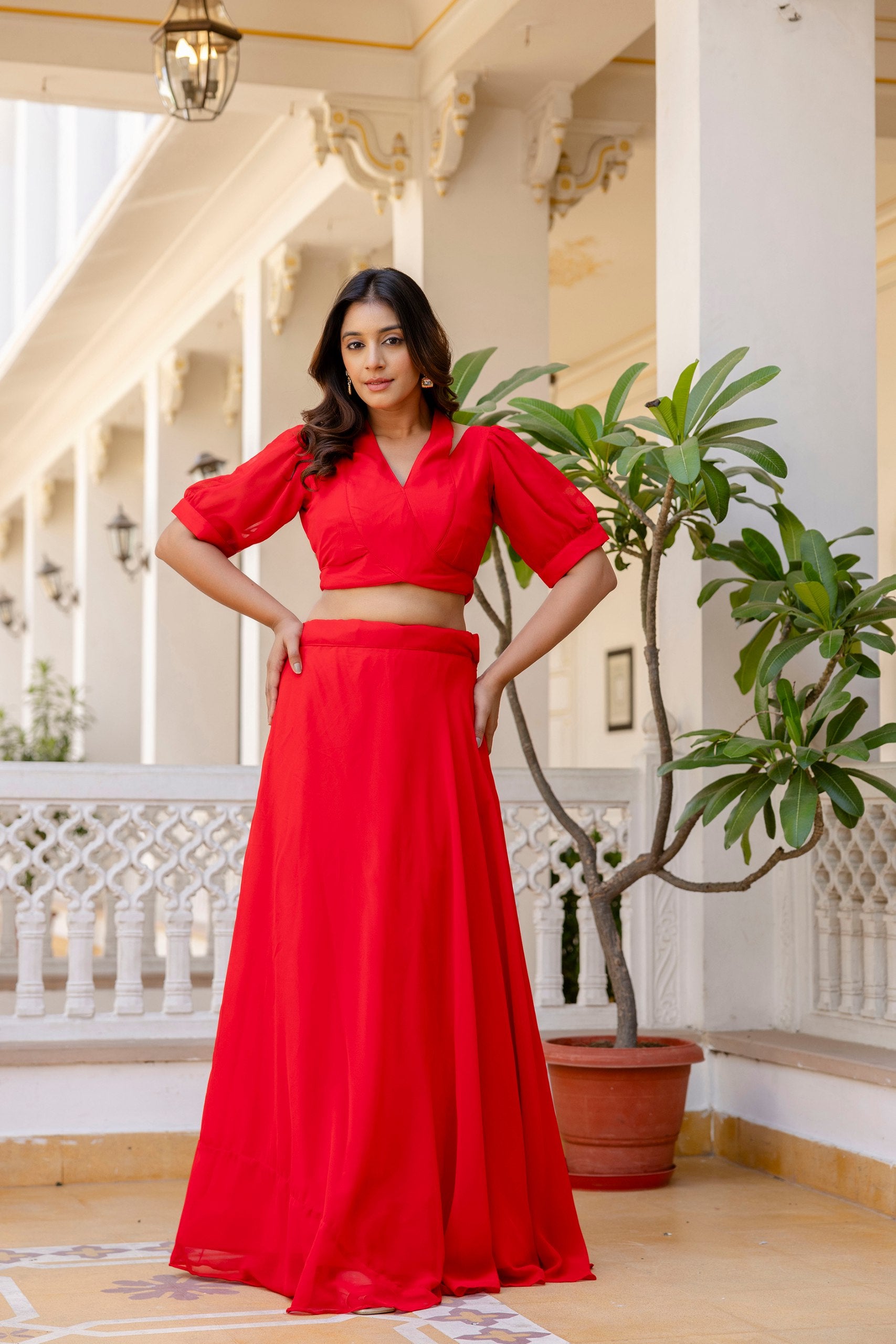 Red Georgette Lehenga with Fancy Blouse | RoopRivaaj