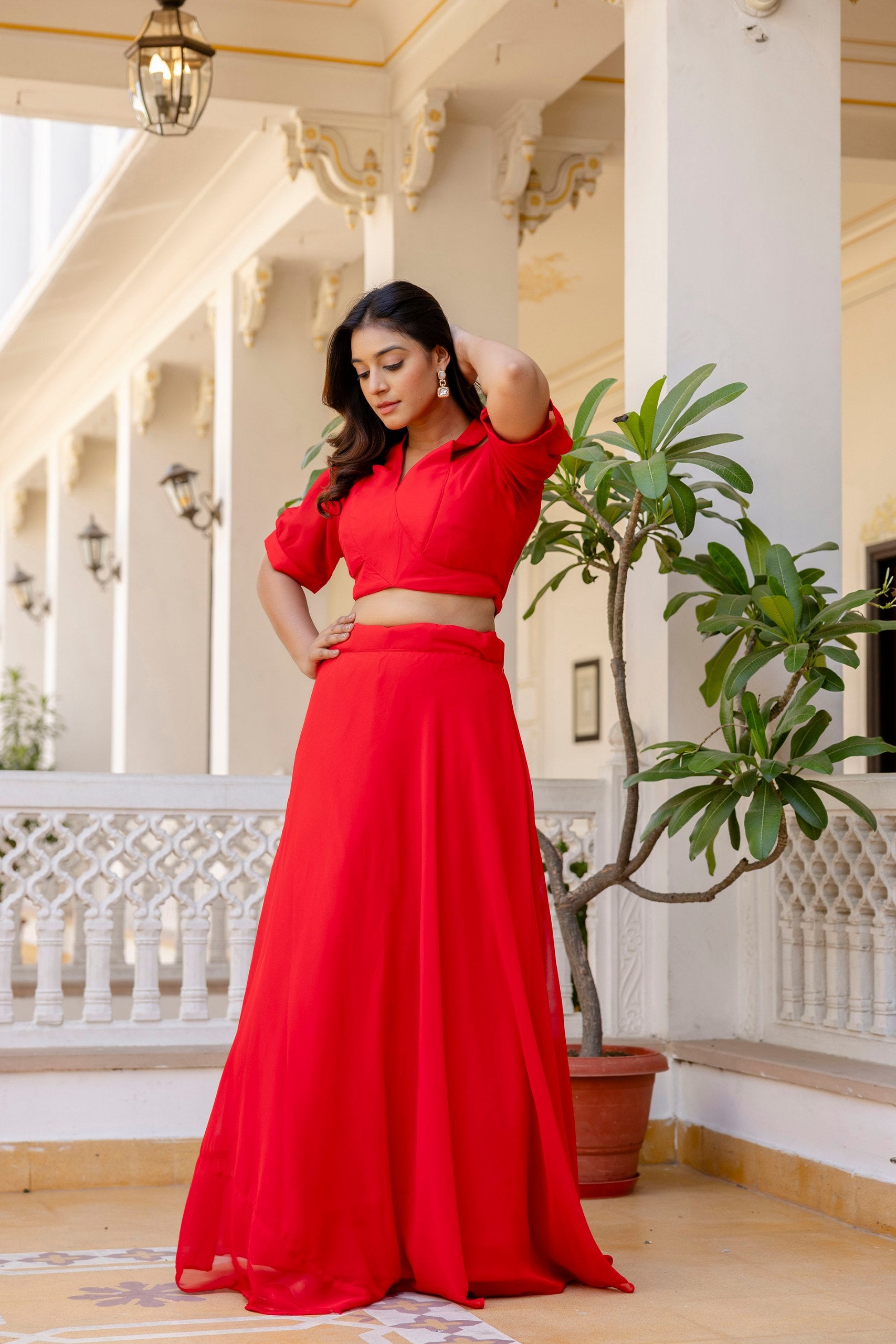 Red Georgette Lehenga with Fancy Blouse | RoopRivaaj