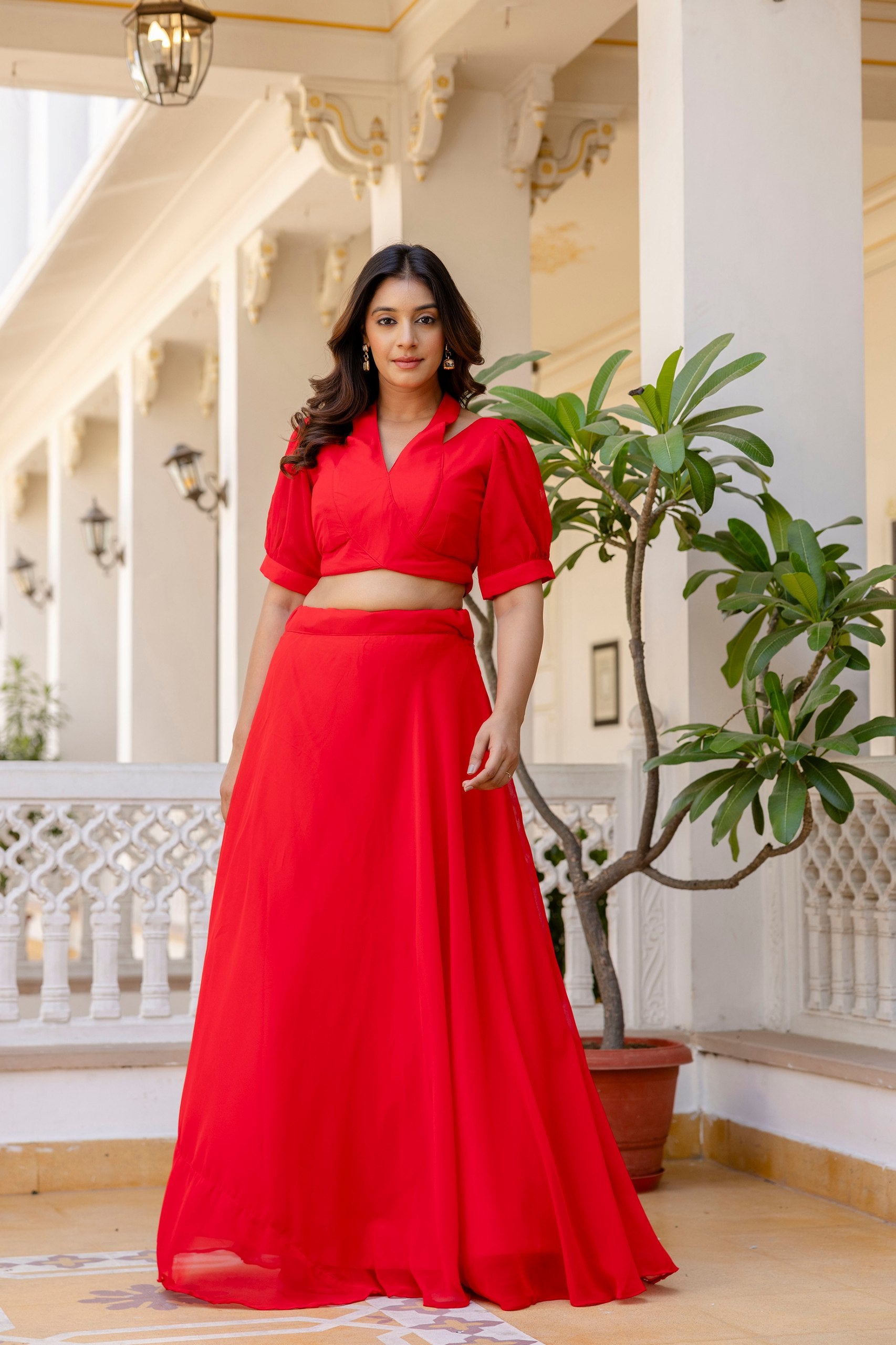 Red Georgette Lehenga with Fancy Blouse | RoopRivaaj