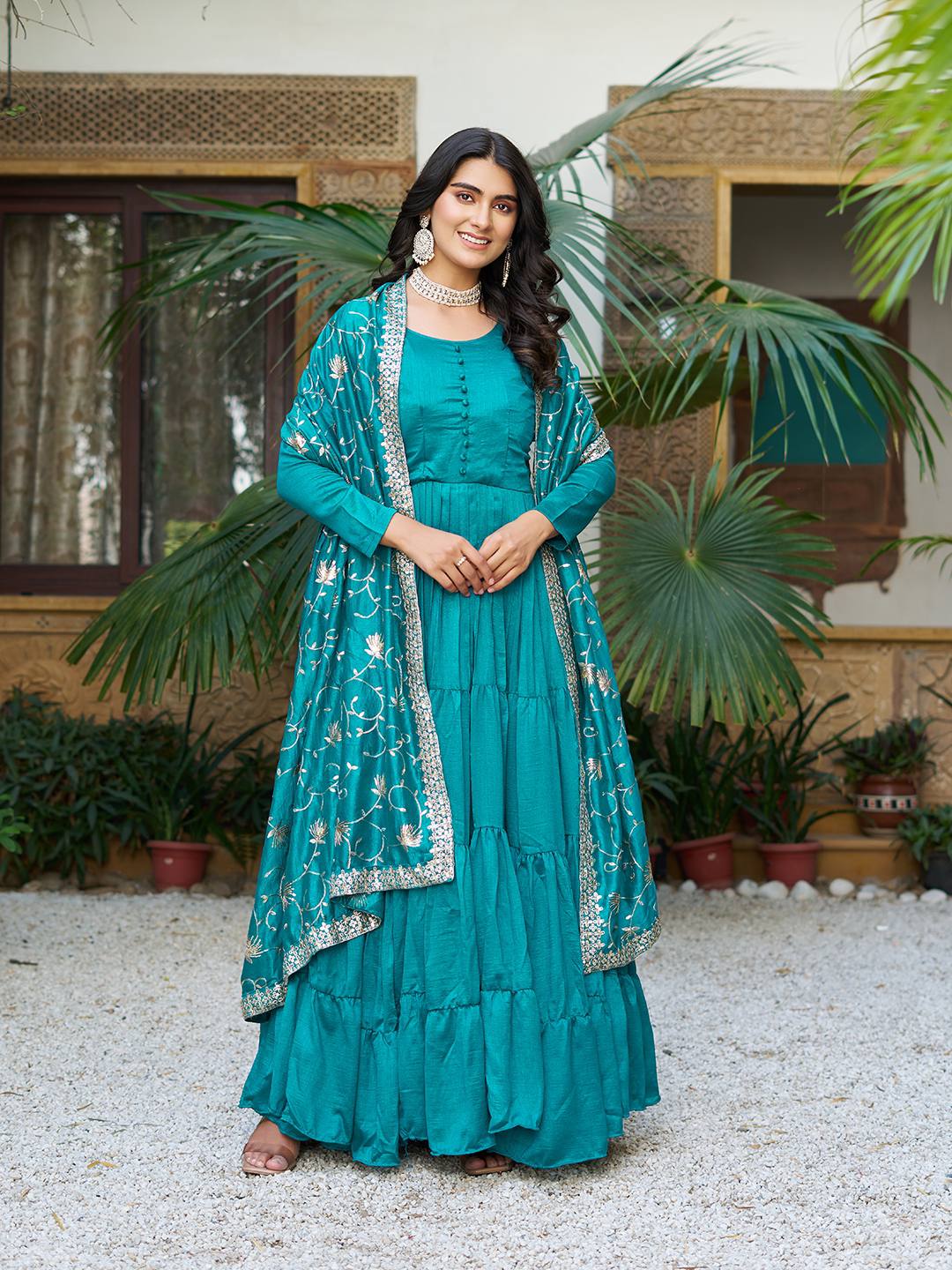 Vichitra Silk Long Gown with Heavy Dupatta | RoopRivaaj