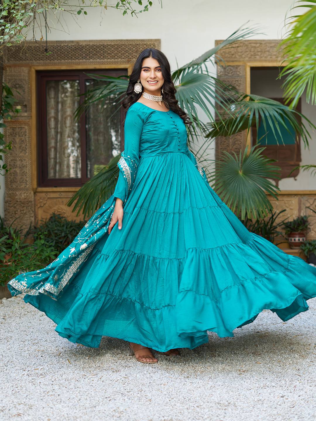 Vichitra Silk Long Gown with Heavy Dupatta | RoopRivaaj