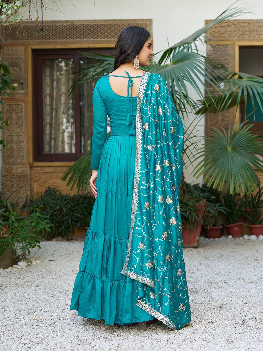Vichitra Silk Long Gown with Heavy Dupatta | RoopRivaaj