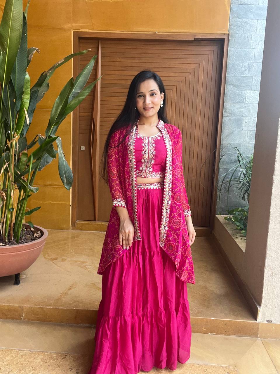 Festival Bandhej Lehenga Choli with Shrug | RoopRivaaj