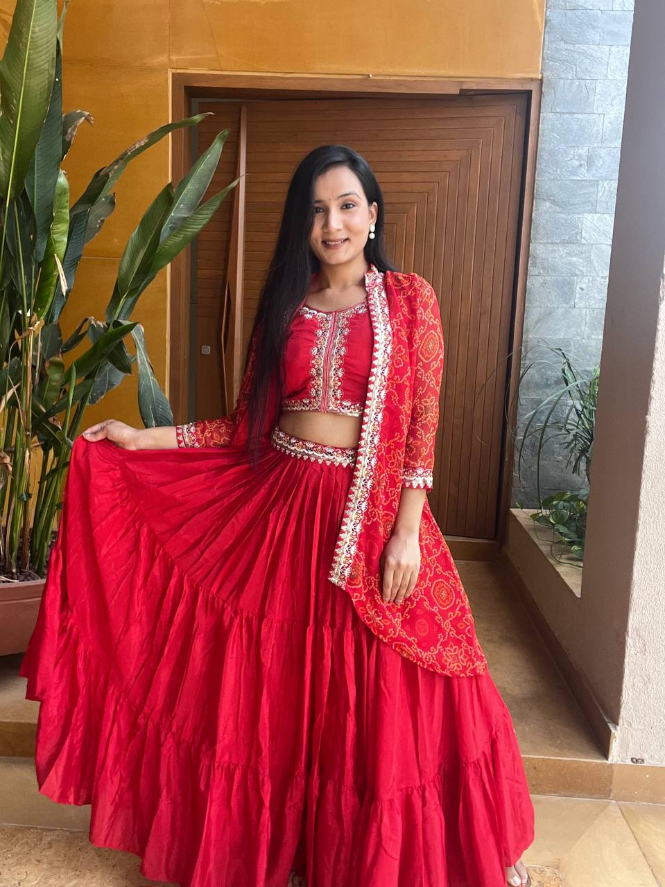 Festival Bandhej Lehenga Choli with Shrug | RoopRivaaj