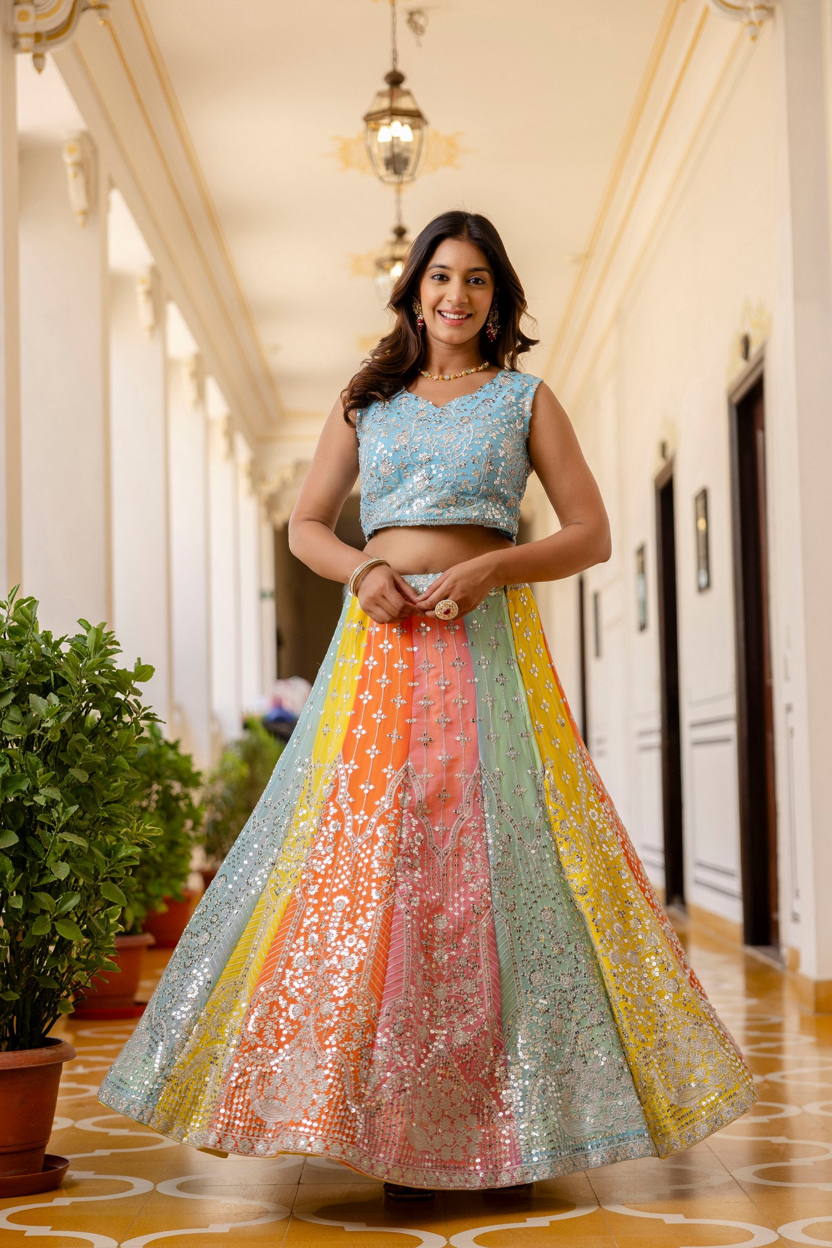 Radiant Faux Georgette Sequin Embroidered Lehenga Set | RoopRivaaj
