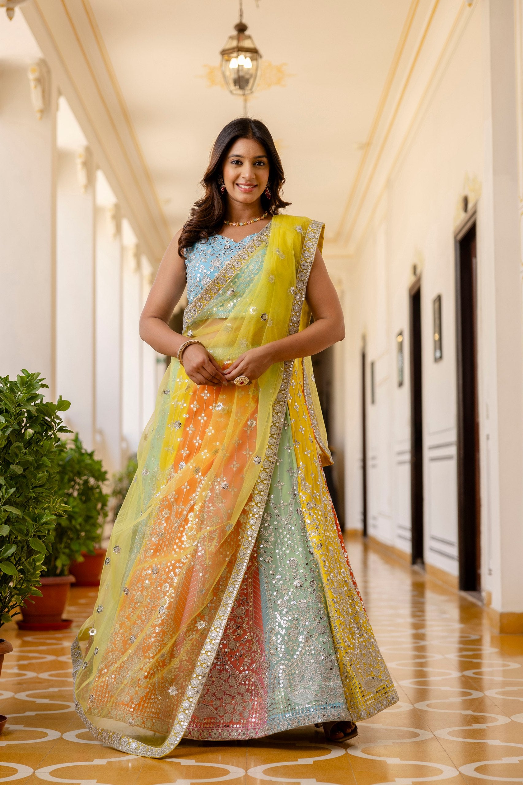 Radiant Faux Georgette Sequin Embroidered Lehenga Set | RoopRivaaj