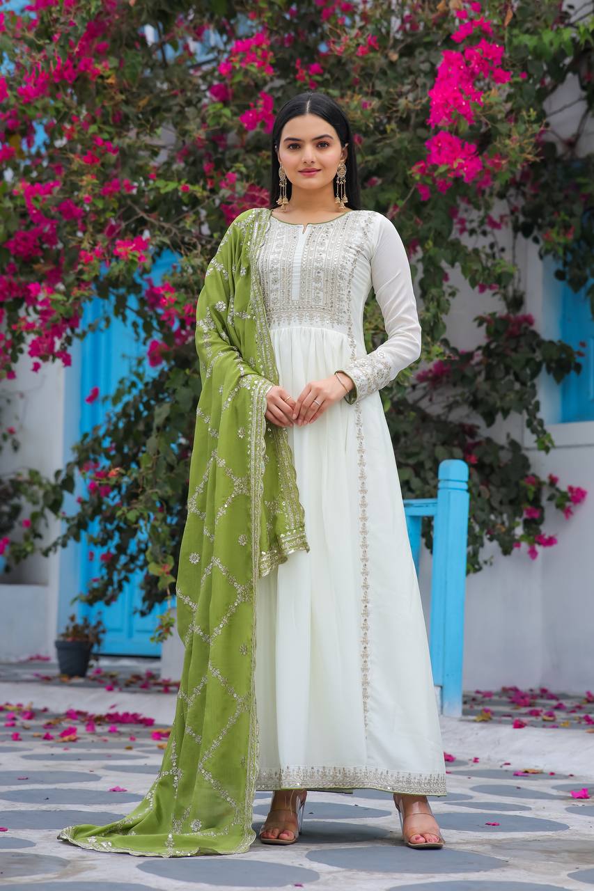 Premium Chinon Silk Anarkali Gown with Bottom & Dupatta | RoopRivaaj