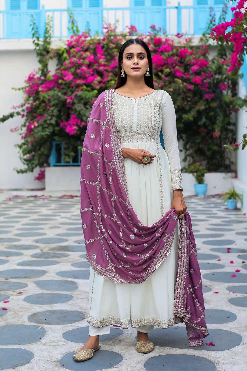 Premium Chinon Silk Anarkali Gown with Bottom & Dupatta | RoopRivaaj