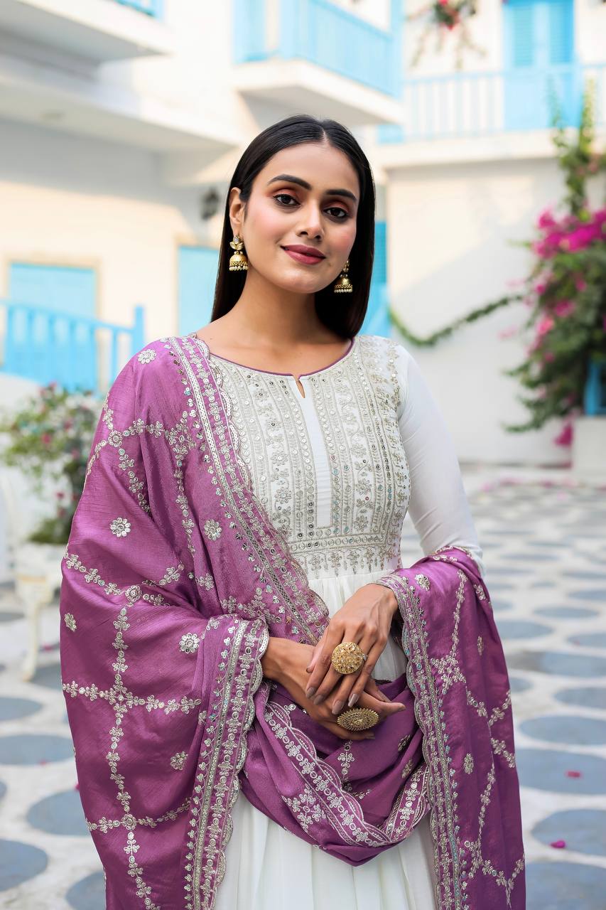 Premium Chinon Silk Anarkali Gown with Bottom & Dupatta | RoopRivaaj