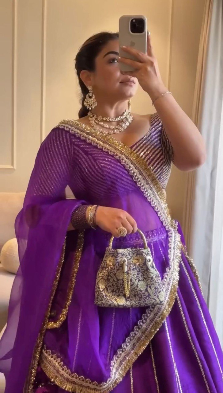 Chinon Silk Lehenga Choli Set with Sequin Work & Lace Dupatta | RoopRivaaj