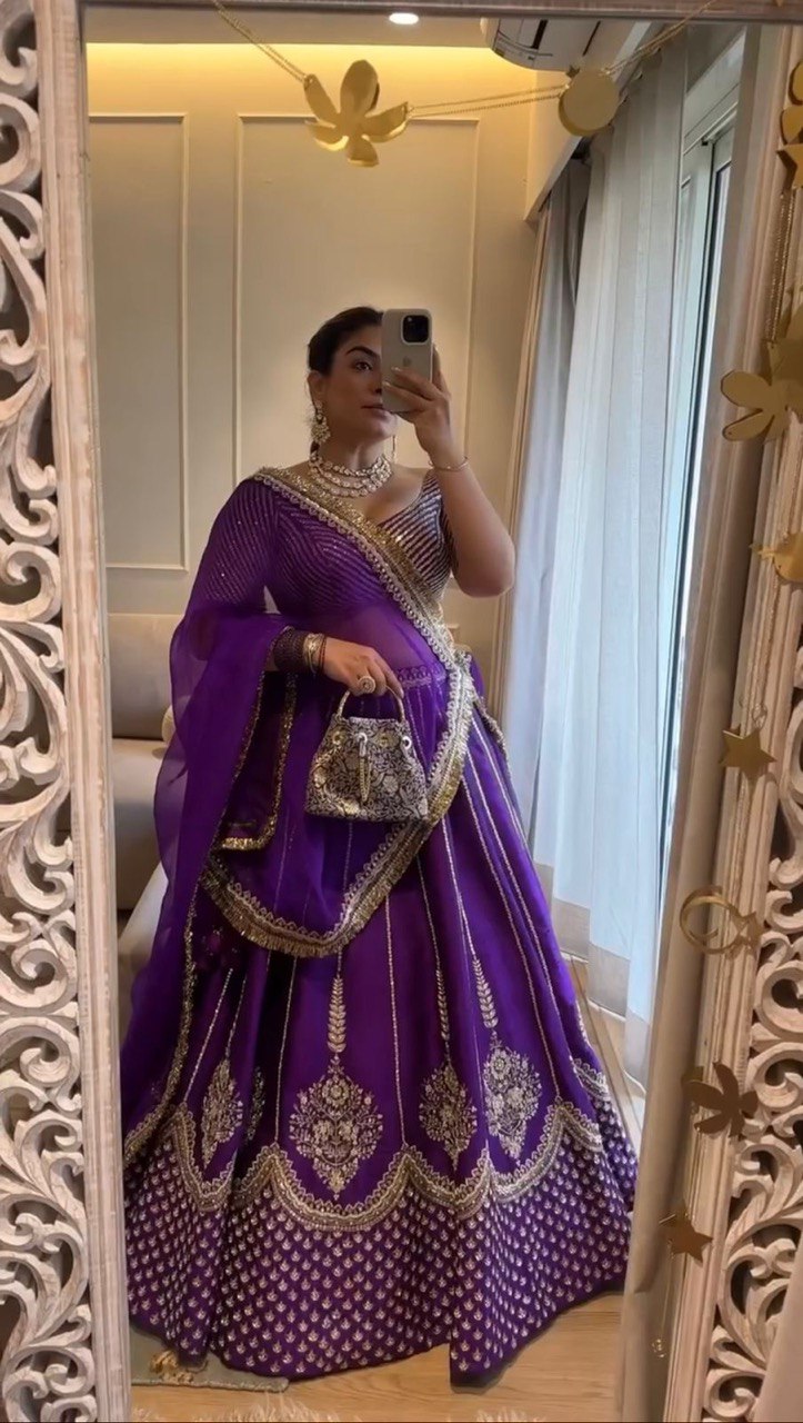 Chinon Silk Lehenga Choli Set with Sequin Work & Lace Dupatta | RoopRivaaj