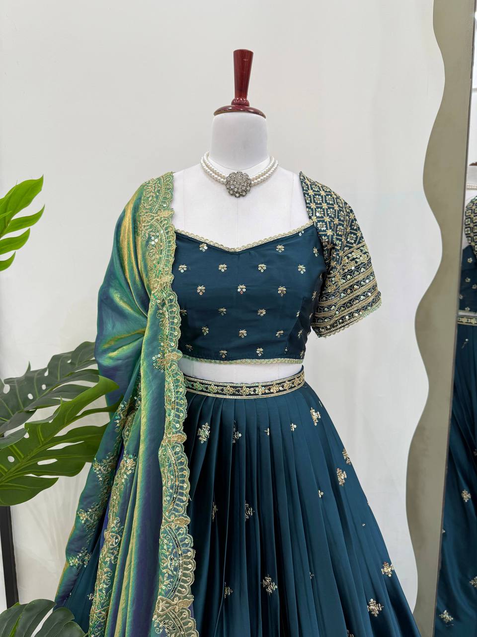 Japan Satin Lehenga Choli Set with Fendi Silk Dupatta | RoopRivaaj