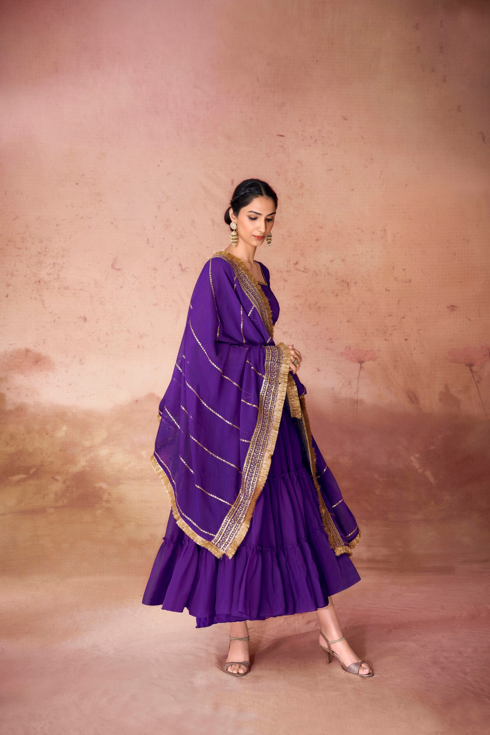 16-Meter Flair Ruffle Gown Set | RoopRivaaj