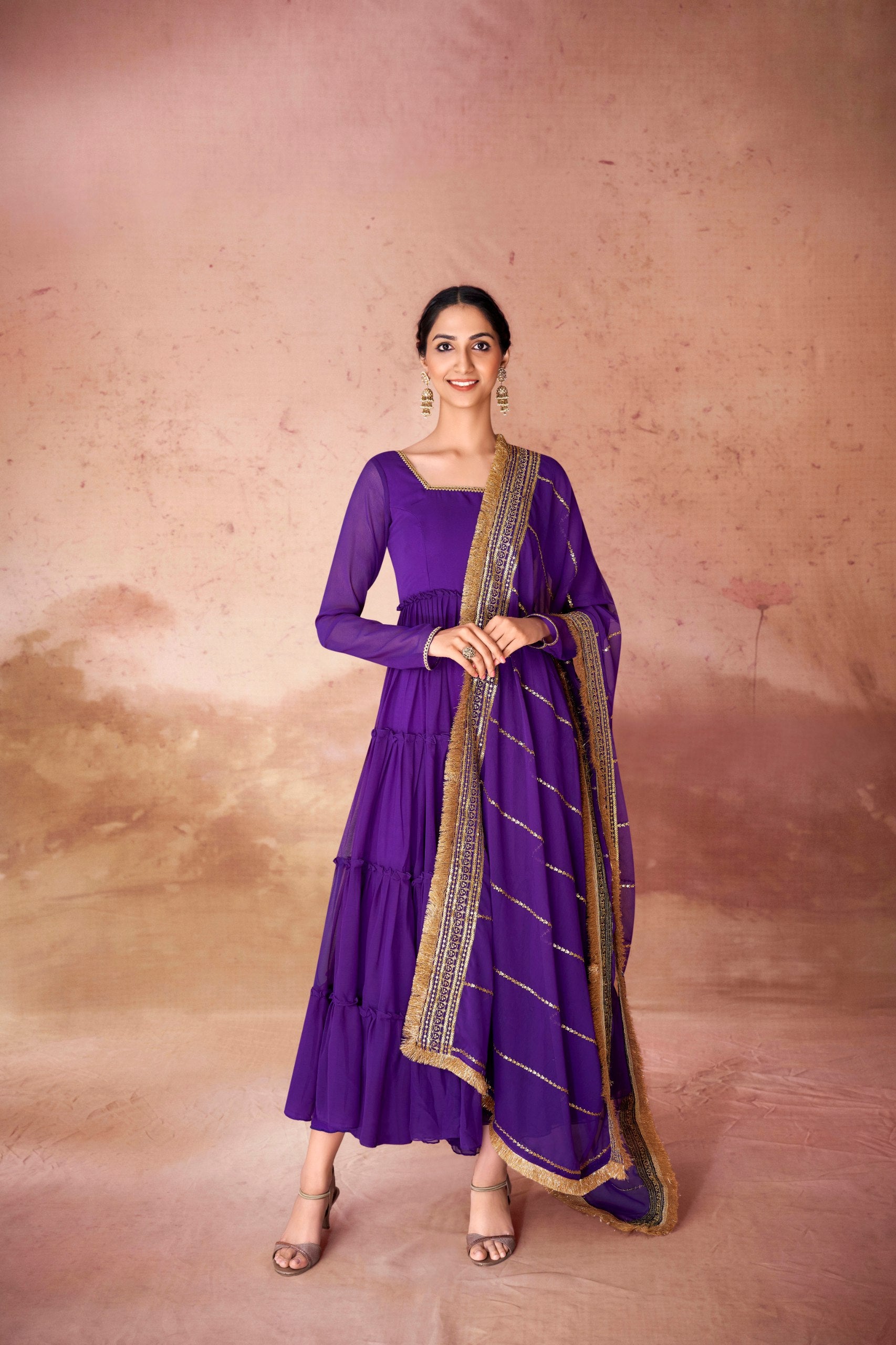 16-Meter Flair Ruffle Gown Set | RoopRivaaj