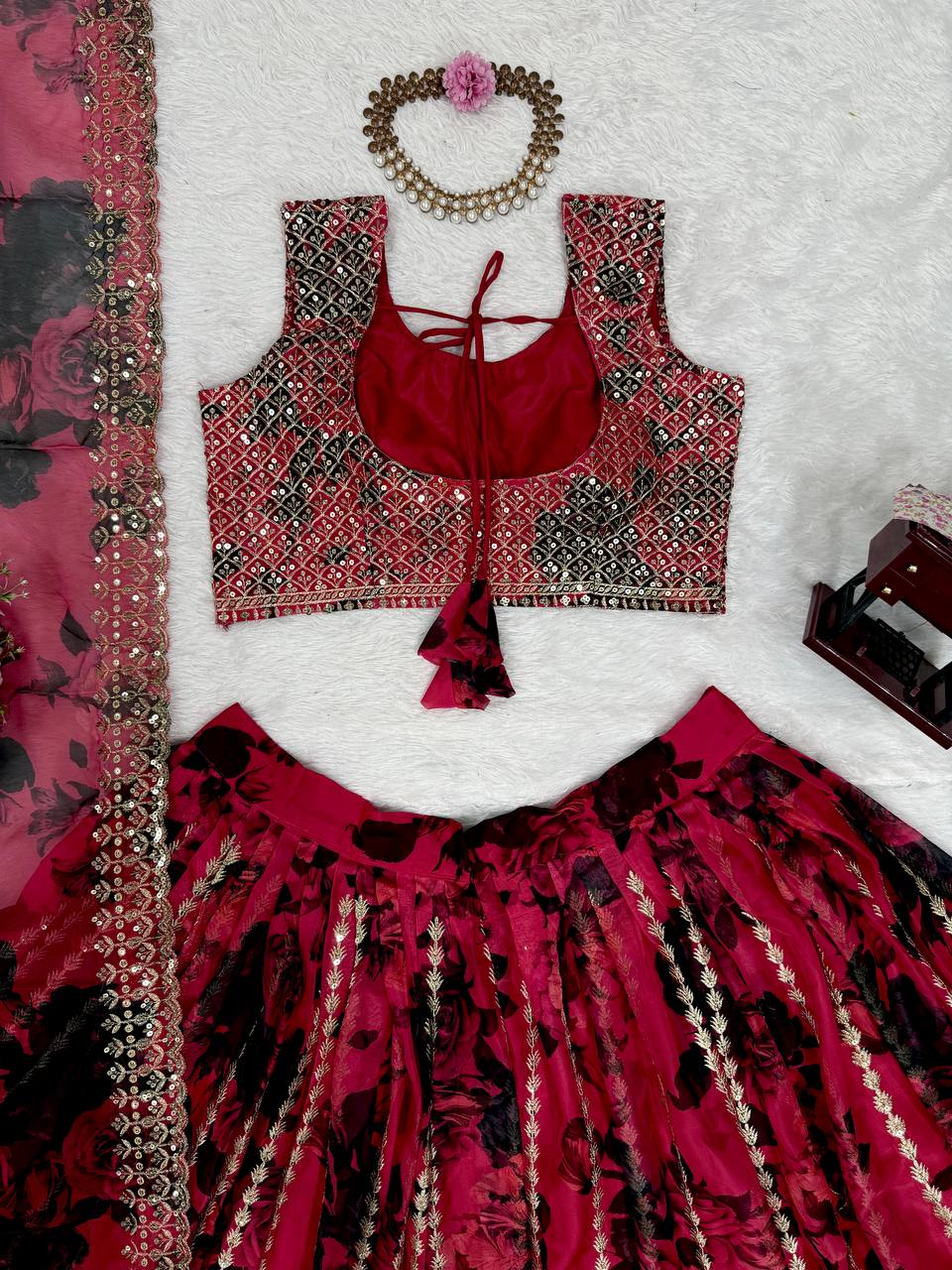 Tabby Organza Lehenga Choli Set with Dupatta |  RoopRivaaj