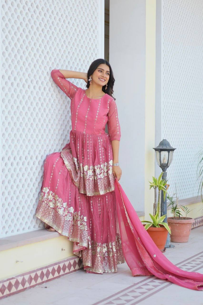 Designer Top and Sharara Set with Sequence Work and Dupatta | RoopRivaaj