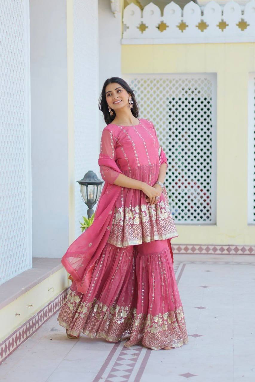 Designer Top and Sharara Set with Sequence Work and Dupatta | RoopRivaaj