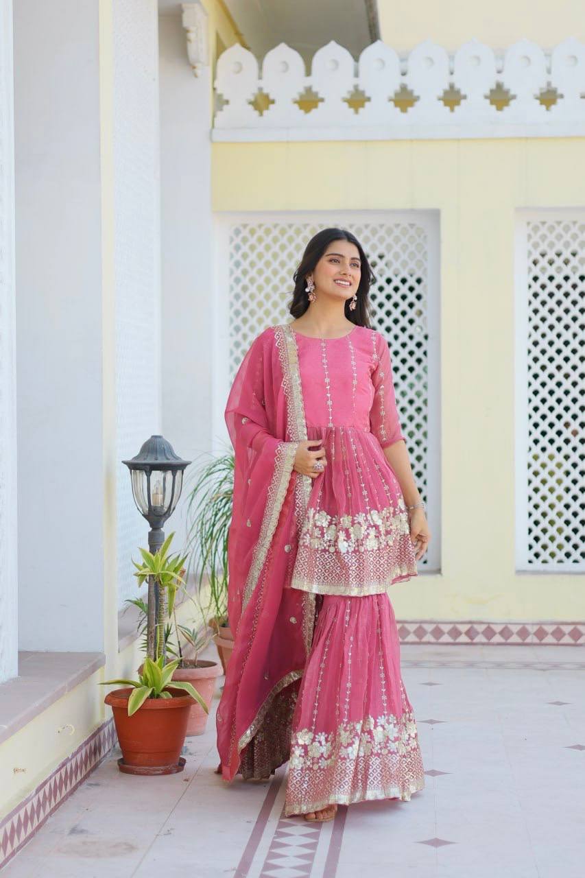 Designer Top and Sharara Set with Sequence Work and Dupatta | RoopRivaaj