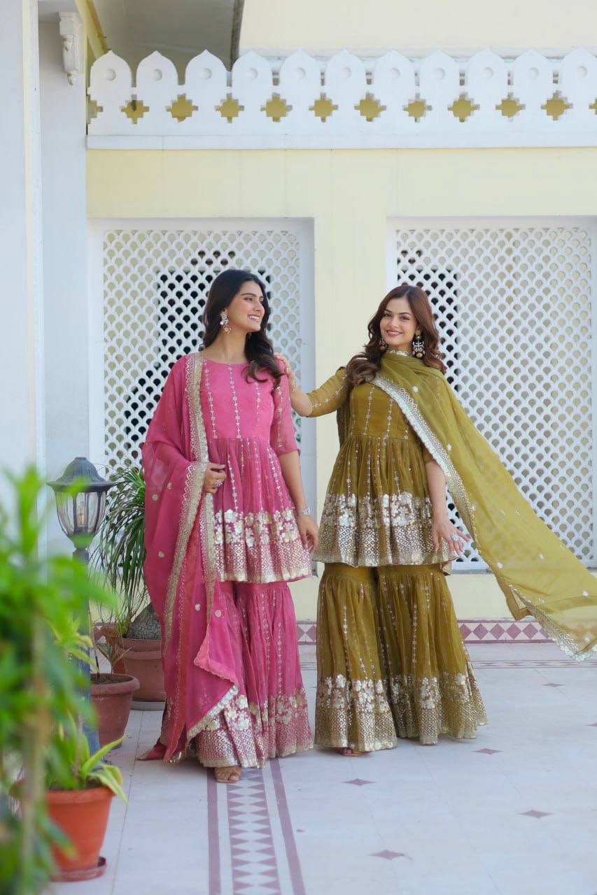 Designer Top and Sharara Set with Sequence Work and Dupatta | RoopRivaaj