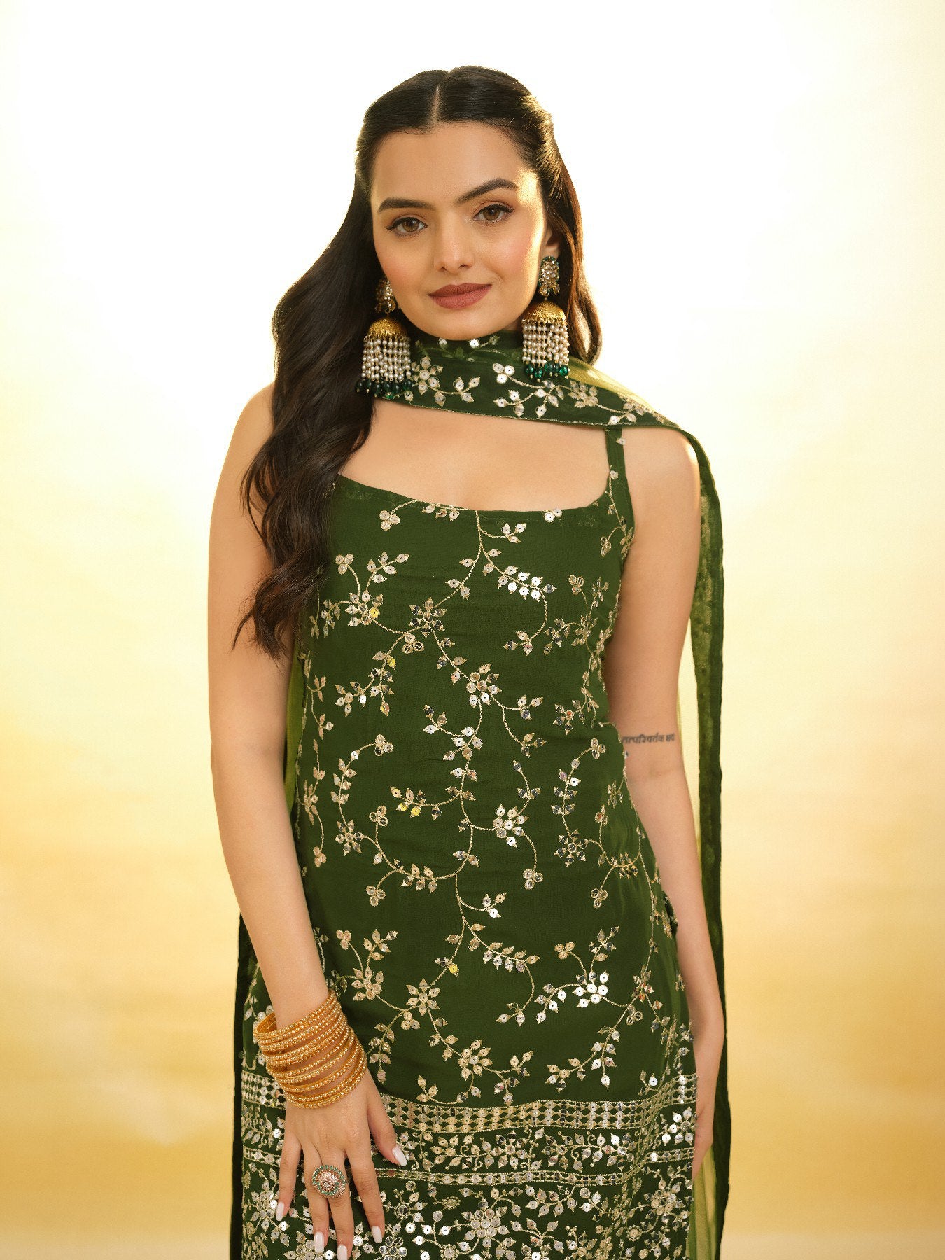 Sparkle Flair Georgette Sharara Suit with Dupatta | RoopRivaaj