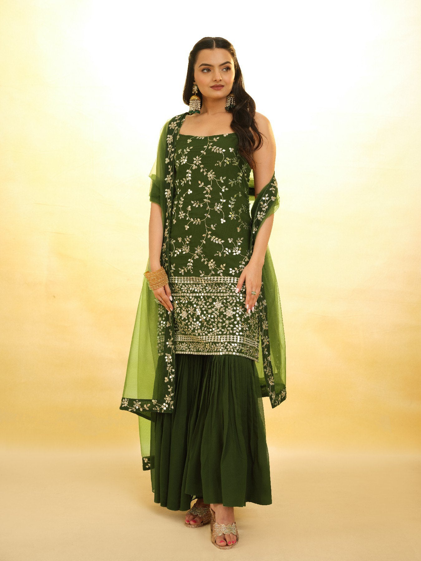 Sparkle Flair Georgette Sharara Suit with Dupatta | RoopRivaaj