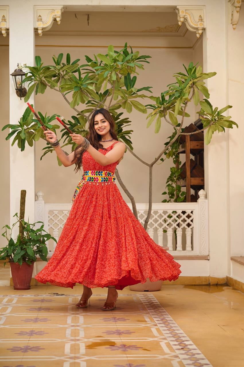 Navratri Special Gamathi Work Anarkali with Pocket Purse | RoopRivaaj