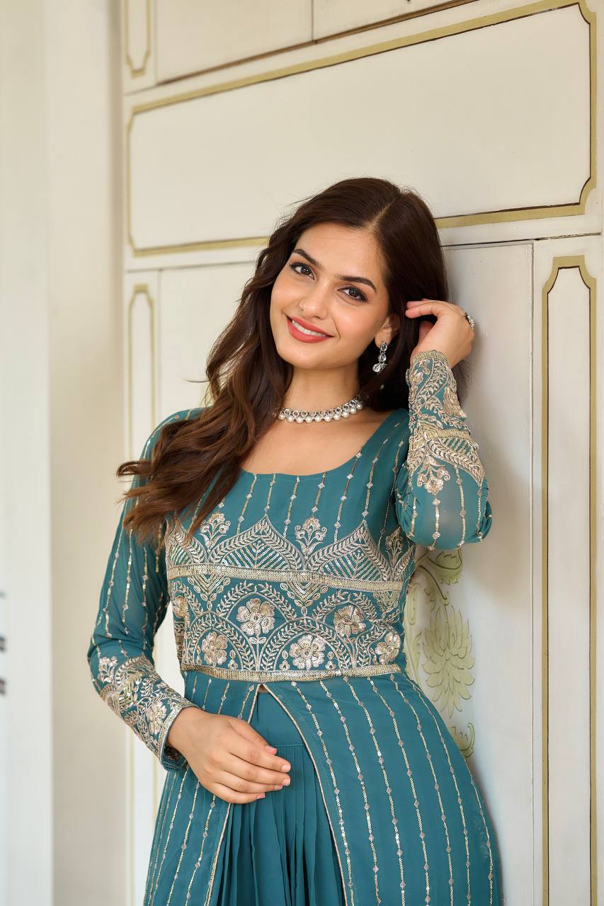 Festival Lehenga with Attached Shrug and Choli in Embroidery Work | RoopRivaaj