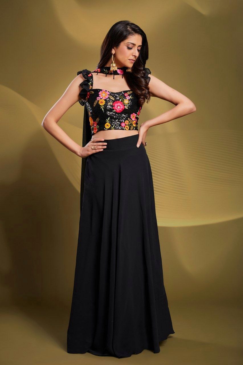 Georgette Sequin Lehenga Set | RoopRivaaj