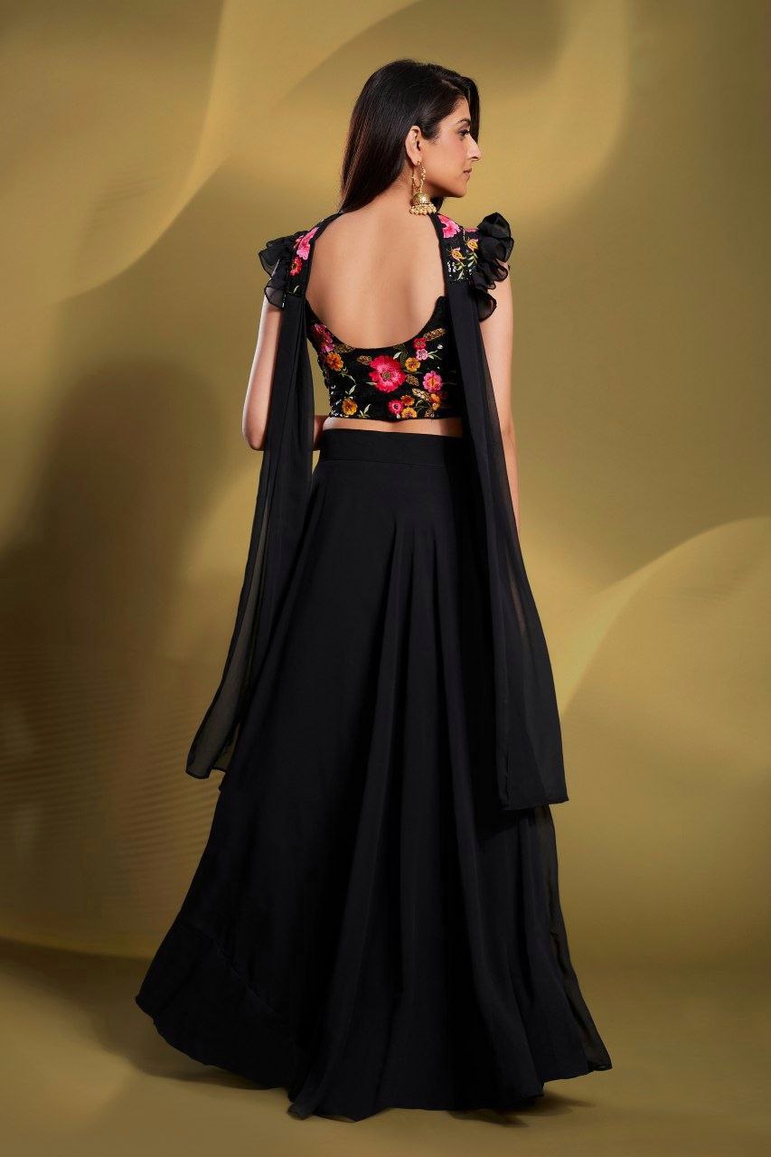 Georgette Sequin Lehenga Set | RoopRivaaj