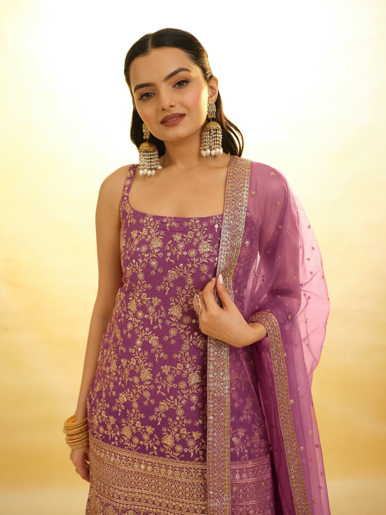 Georgette Sequins Embroidered Top Sharara Set with Dupatta | RoopRivaaj