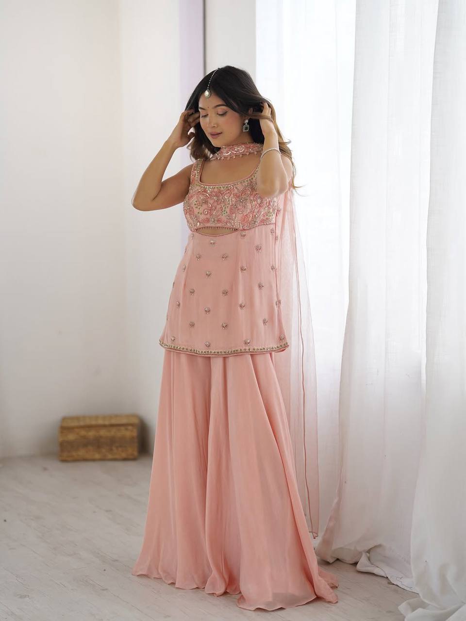 Indo Western 3-Piece Georgette Set with Sequins Embroidery | RoopRivaaj