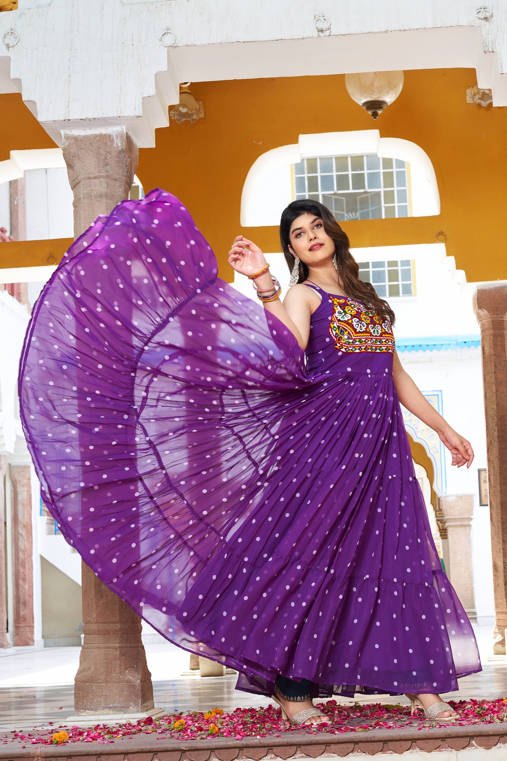 Navratri Special Bandhani Print Georgette Gamathi Work Suit Set | RoopRivaaj