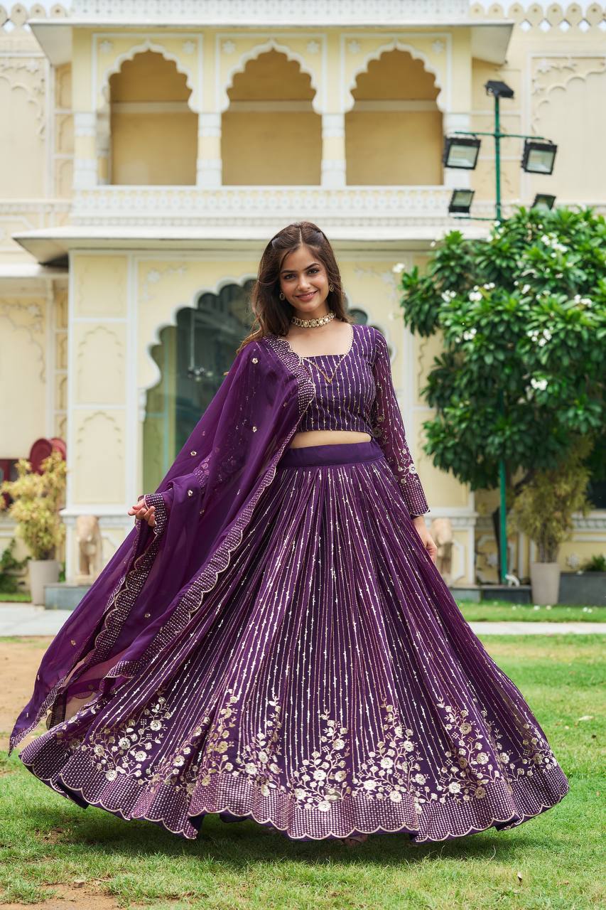 Lehenga Choli Set with Dupatta in Heavy Embroidery Sequence Work | RoopRivaaj
