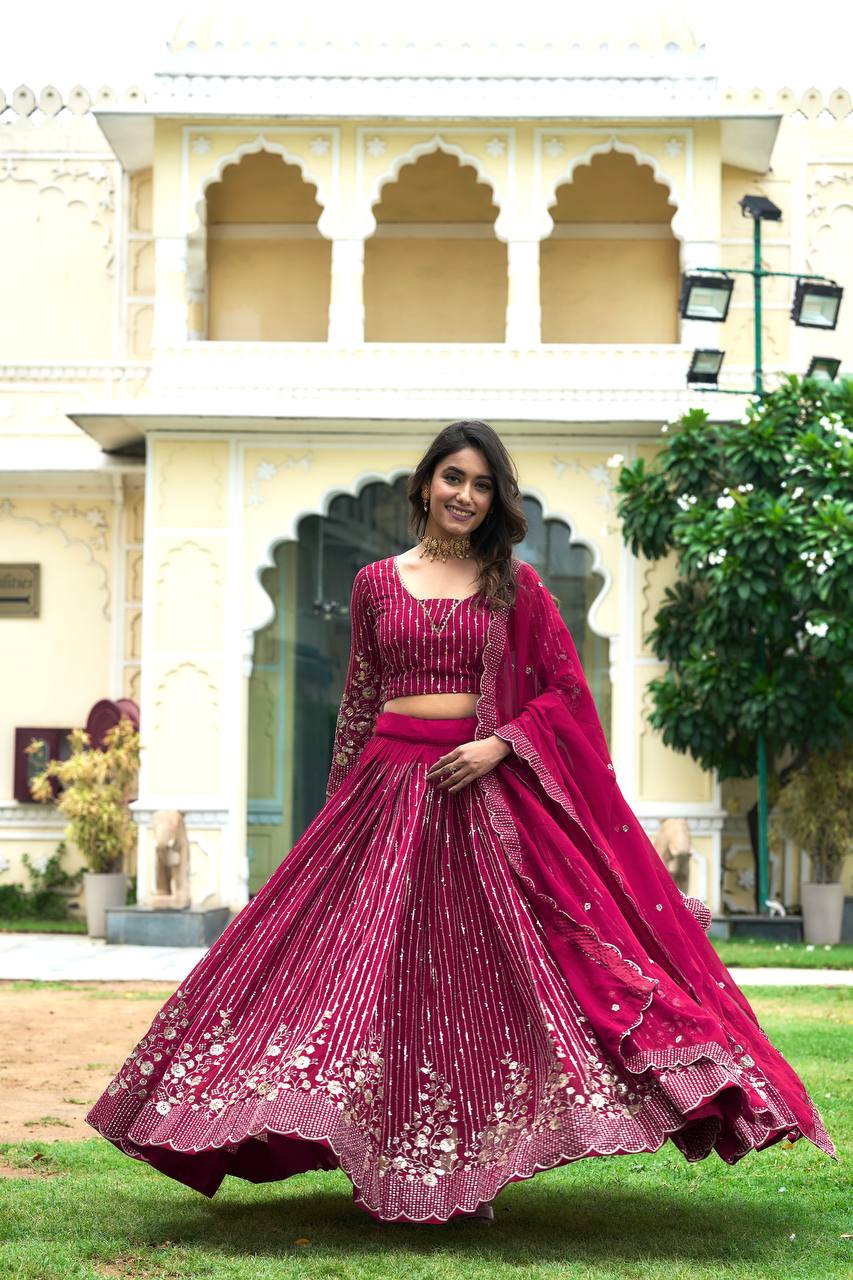 Lehenga Choli Set with Dupatta in Heavy Embroidery Sequence Work | RoopRivaaj