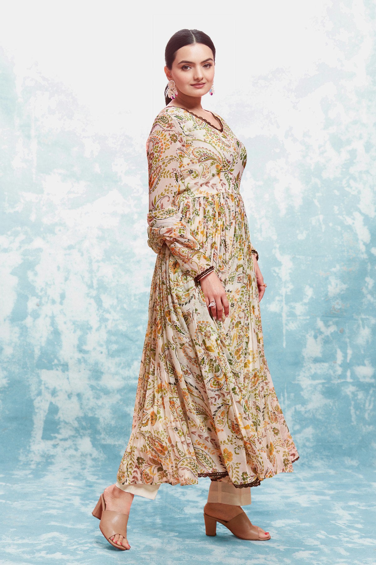 Flowing Charm Chiffon Anarkali Pant Suit | RoopRivaaj