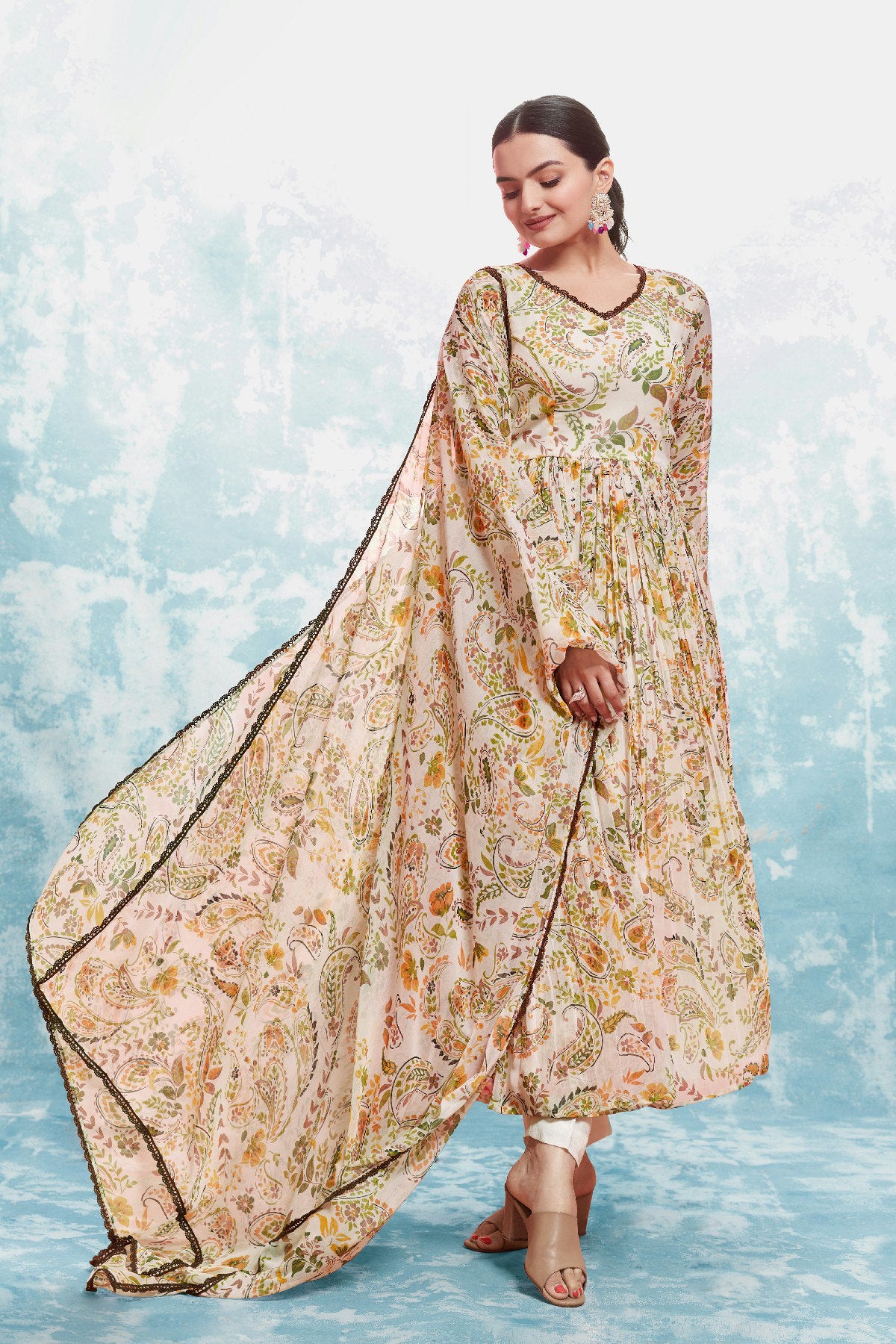 Flowing Charm Chiffon Anarkali Pant Suit | RoopRivaaj
