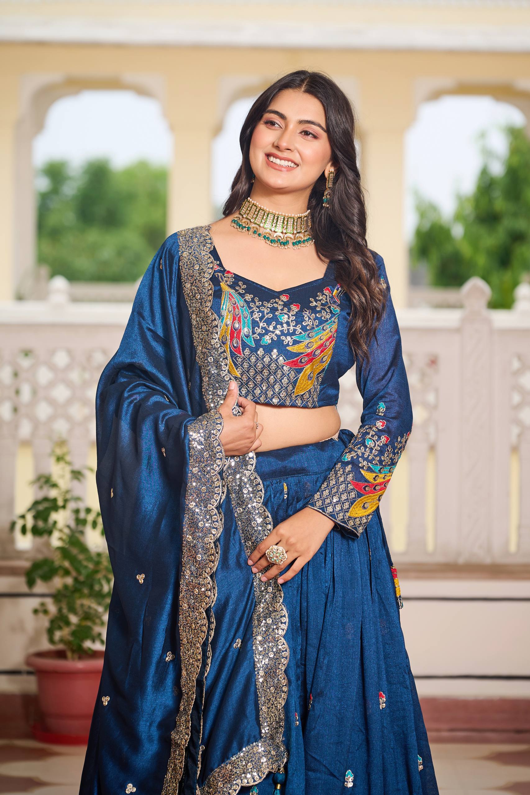 Designer Vichitra Lehenga Choli Set with Heavy Embroidery | RoopRivaaj