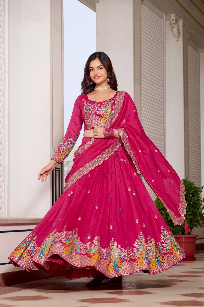 Designer Vichitra Lehenga Choli Set with Heavy Embroidery | RoopRivaaj