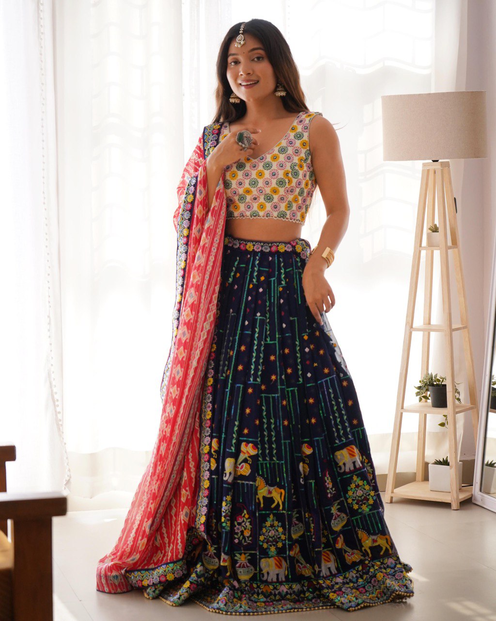 Sequin Embroidered Georgette Lehenga Choli Set for Navratri | RoopRivaaj